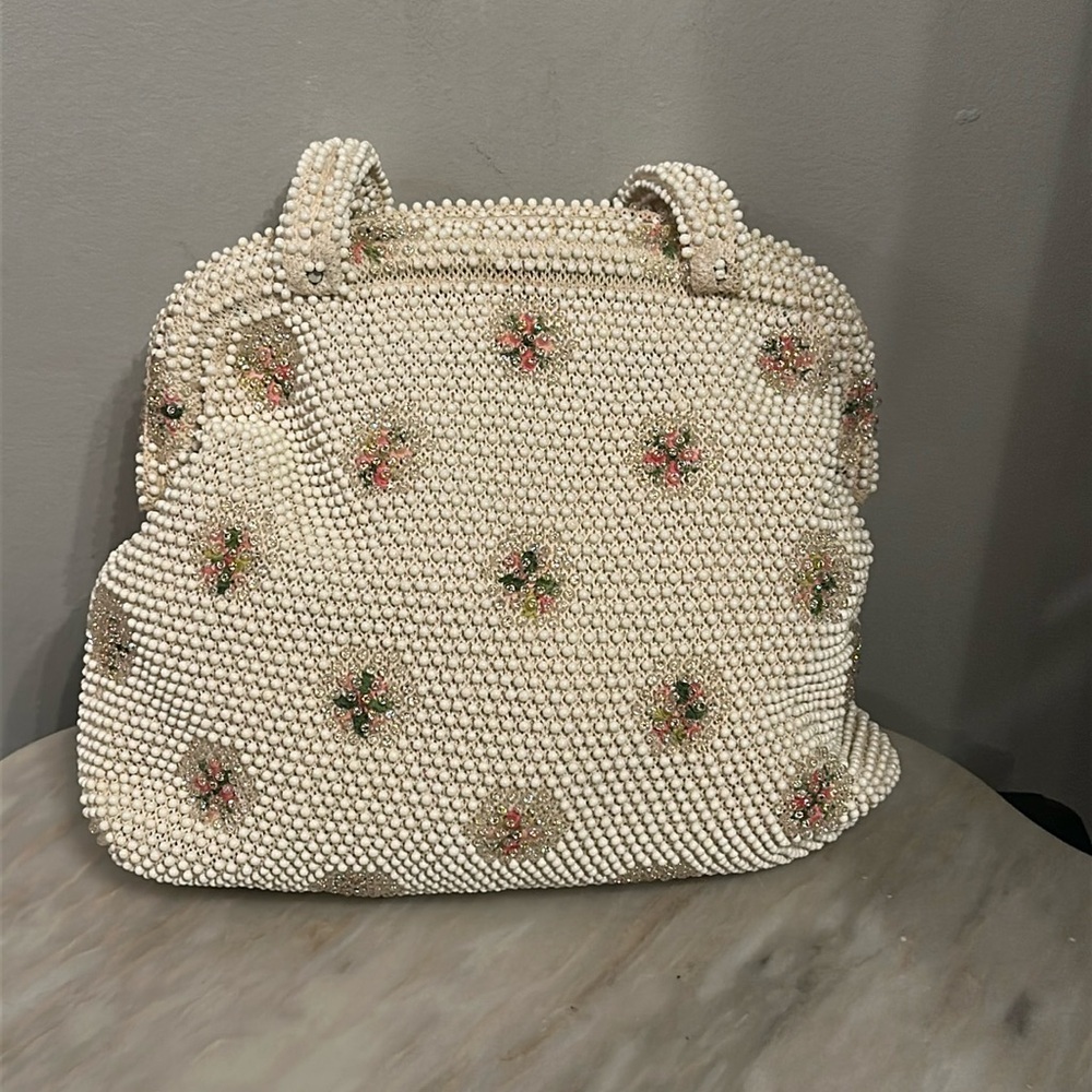 Vintage Corde Bead Lumured Floral Beaded purse